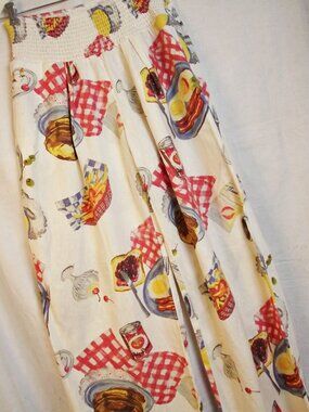 KIMICHI BLUE Caroline Smocked Wide Leg Linen Womens Pants Diner Food